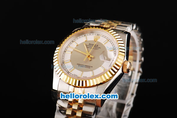 Rolex Datejust Swiss ETA 2836 Automatic Movement 18K Gold Never Fade with Stick Markers and Grey Dial-Two Tone - Click Image to Close